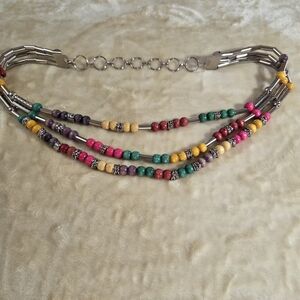 Multicolor Retro Beaded Belt Fashion Accent Belt Metal Wood